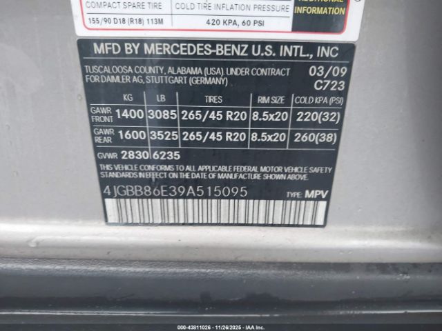 2009 MERCEDES-BENZ ML 350 4JGBB86E39A515095 Photo 8