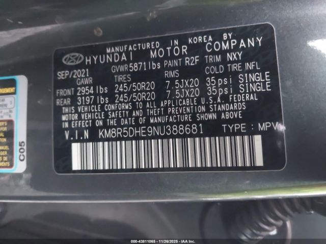 2022 HYUNDAI PALISADE KM8R5DHE9NU388681 Photo 8