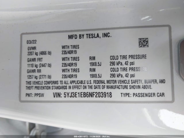 2022 TESLA MODEL 3 5YJ3E1EB6NF203918 Photo 8