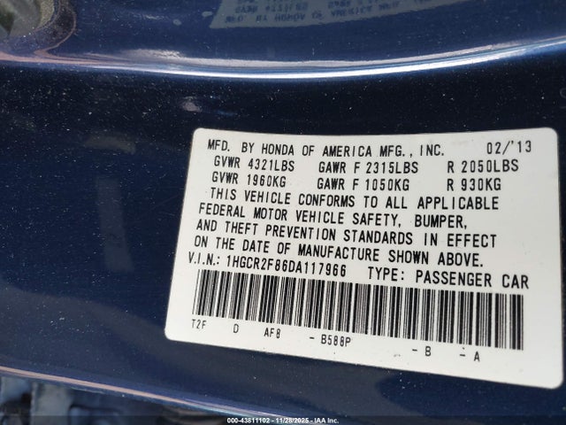 2013 HONDA ACCORD SDN 1HGCR2F86DA117966 Photo 8