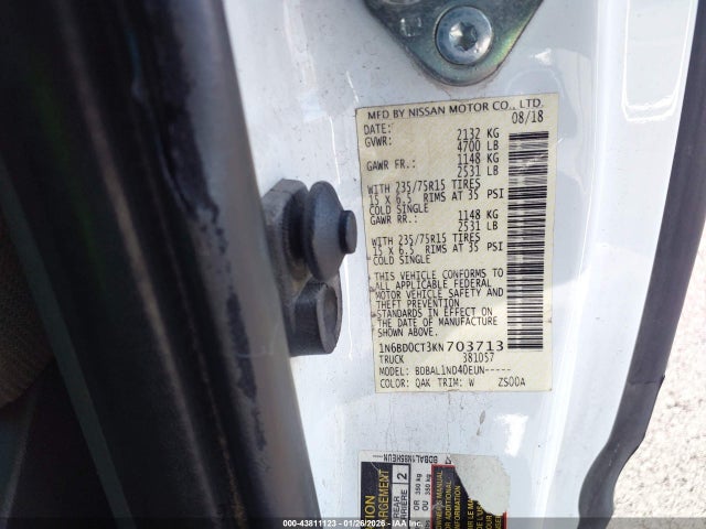 Aukcja sprzedaży 2019 Nissan Frontier S, vin: 1N6BD0CT3KN703713, numer aukcji: 43811123