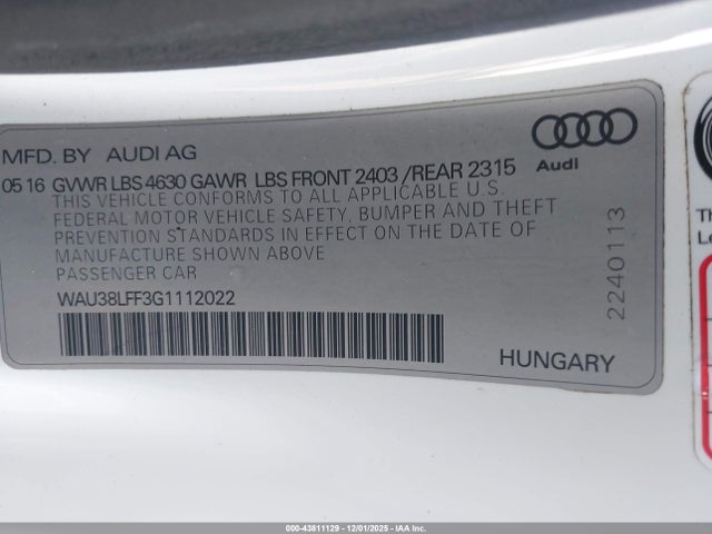 2016 AUDI A3 WAU38LFF3G1112022 Photo 8