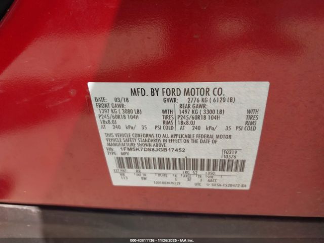 2018 FORD EXPLORER 1FM5K7D88JGB17452 Photo 8