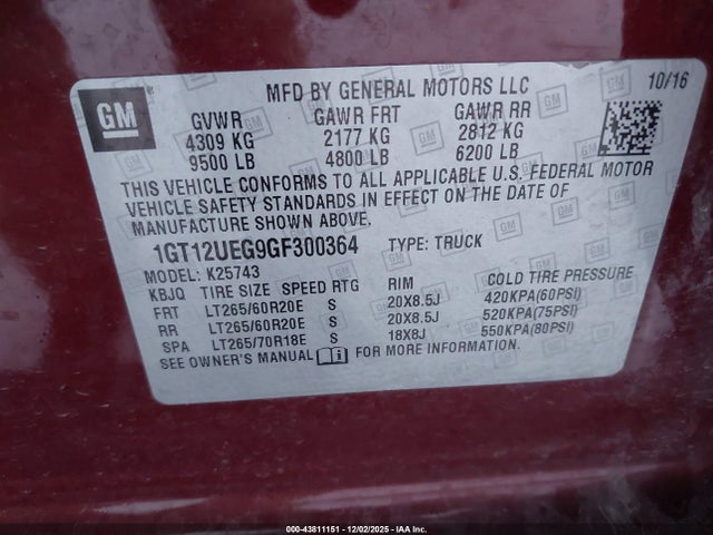 Aukcja sprzedaży 2016 Gmc Sierra 2500hd Denali, vin: 1GT12UEG9GF300364, numer aukcji: 43811151