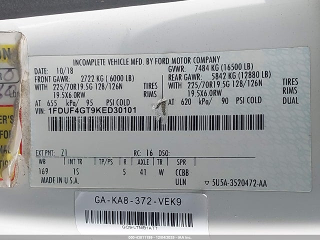 1FDUF4GT9KED30101 Ford F-450 Chassis Xl