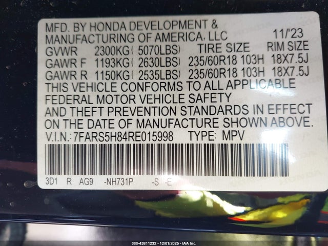 7FARS5H84RE015998 Honda Cr-v Hybrid Sport-l