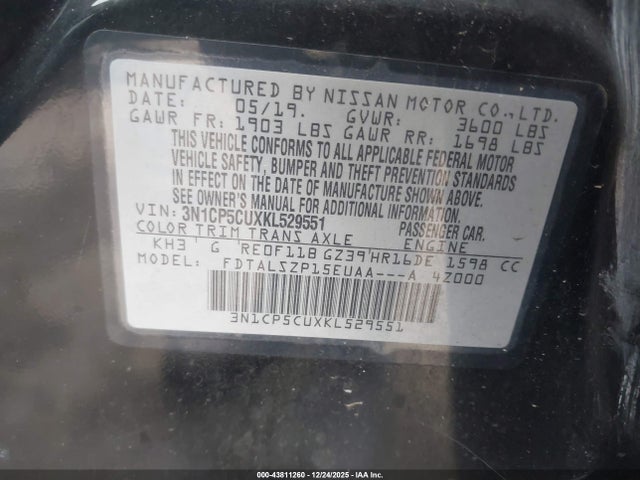 3N1CP5CUXKL529551 Nissan KICKS SV