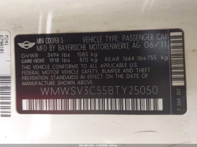 2011 MINI COOPER S WMWSV3C55BTY25050 Photo 8