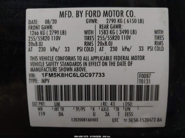 1FM5K8HC6LGC97733 Ford Explorer Platinum