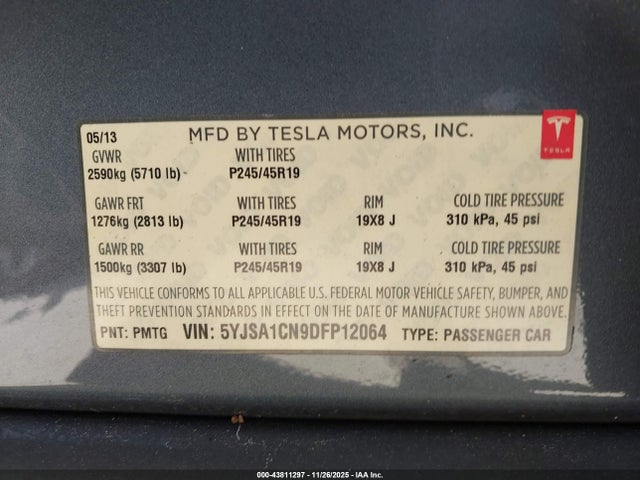 2013 TESLA MODEL S 5YJSA1CN9DFP12064 Photo 8