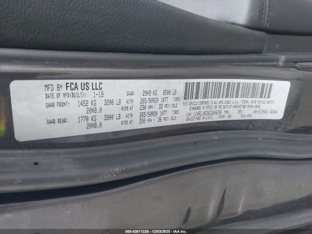 Продажа на аукционе авто 2019 Dodge Durango Sxt Awd, vin: 1C4RDJAG5KC664678, номер лота: 43811326