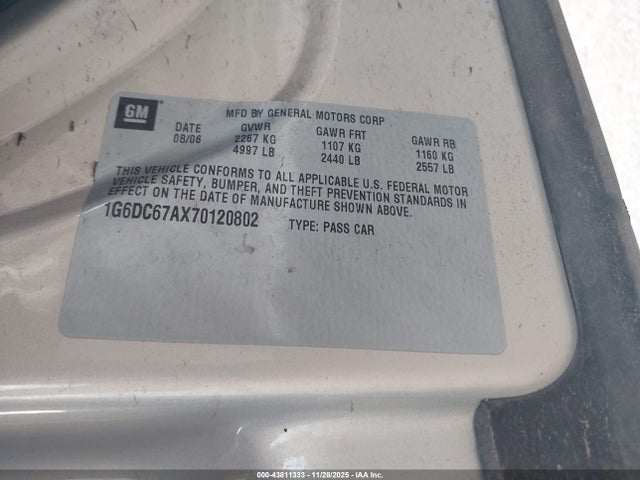 Продаж на аукціоні авто 2007 Cadillac Sts V8, vin: 1G6DC67AX70120802, номер лоту: 43811333