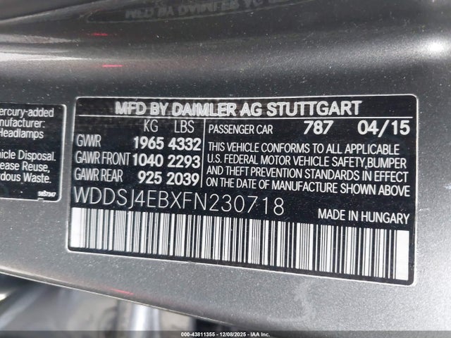 WDDSJ4EBXFN230718 Mercedes-Benz CLA 250