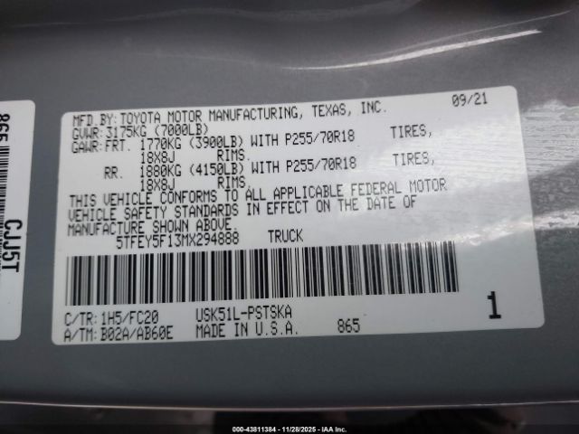 2021 TOYOTA TUNDRA 5TFEY5F13MX294888 Photo 8