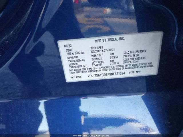 2022 TESLA MODEL Y 7SAYGDEF9NF521524 Photo 8