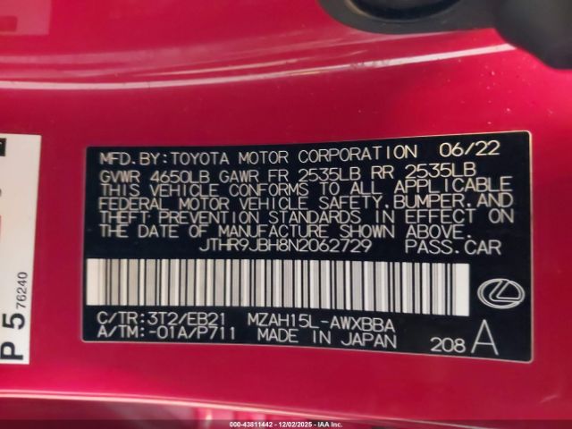 2022 LEXUS UX 250H JTHR9JBH8N2062729 Photo 8