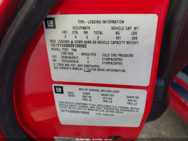 2003 CHEVROLET CORVETTE 1G1YY32G635130582 Photo 8