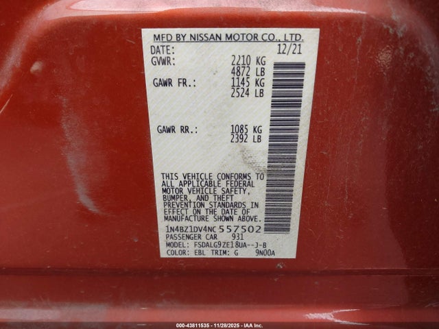 1N4BZ1DV4NC557502 Nissan Leaf Sl Plus 62 Kwh