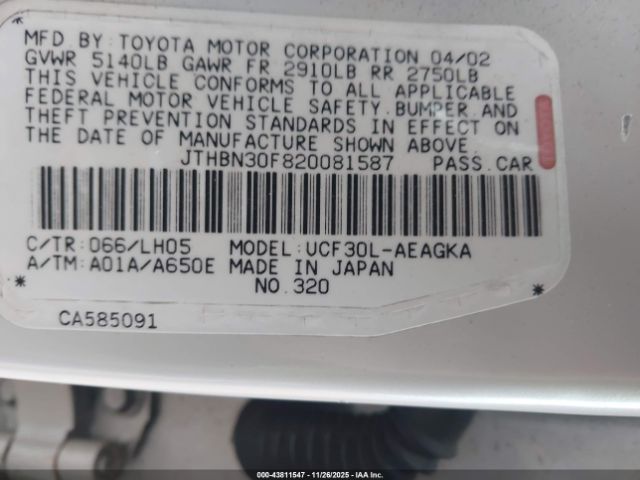2002 LEXUS LS 430 JTHBN30F820081587 Photo 8