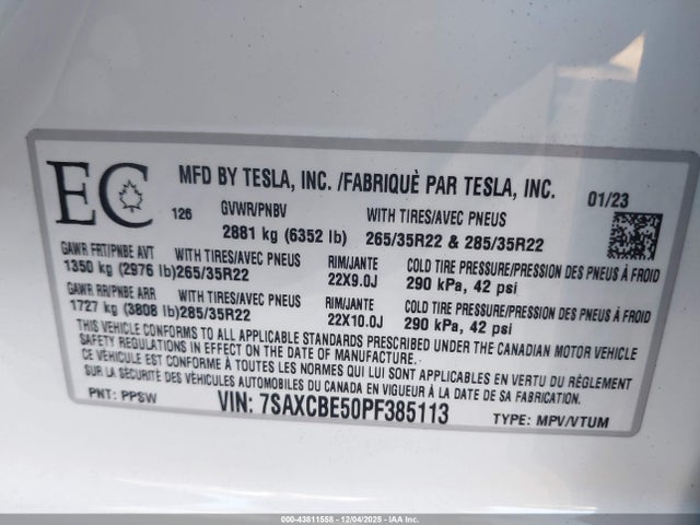 2023 TESLA MODEL X 7SAXCBE50PF385113 Photo 8