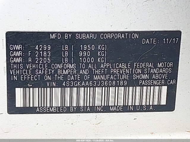 Subaru Impreza 2.0i 2018 4S3GKAA63J3608189 Image 9
