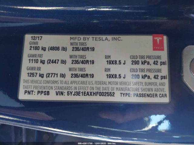 2017 TESLA MODEL 3 5YJ3E1EAXHF002552 Photo 8