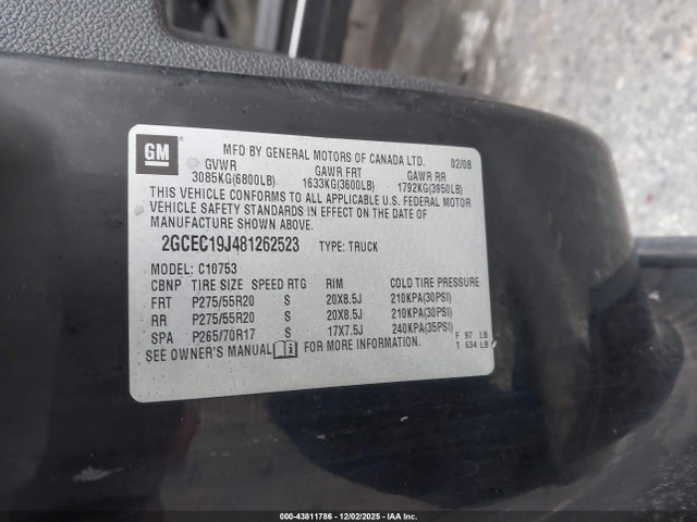 2008 CHEVROLET SILVERADO 1500 2GCEC19J481262523 Photo 8