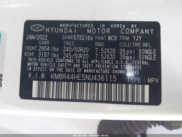 KM8R44HE5NU436115 Hyundai Palisade Sel