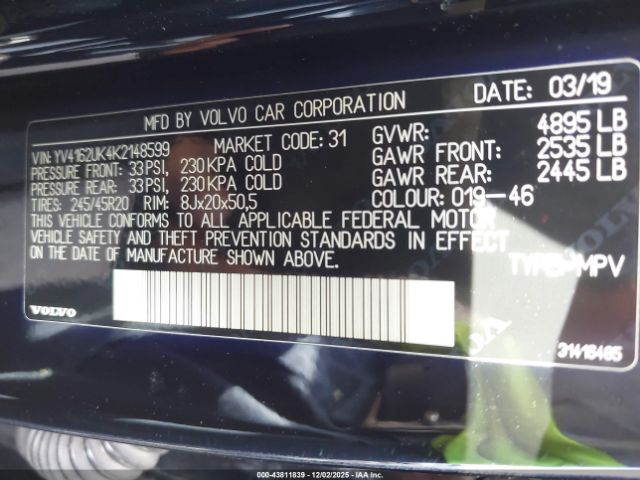 2019 VOLVO XC40 YV4162UK4K2148599 Photo 8
