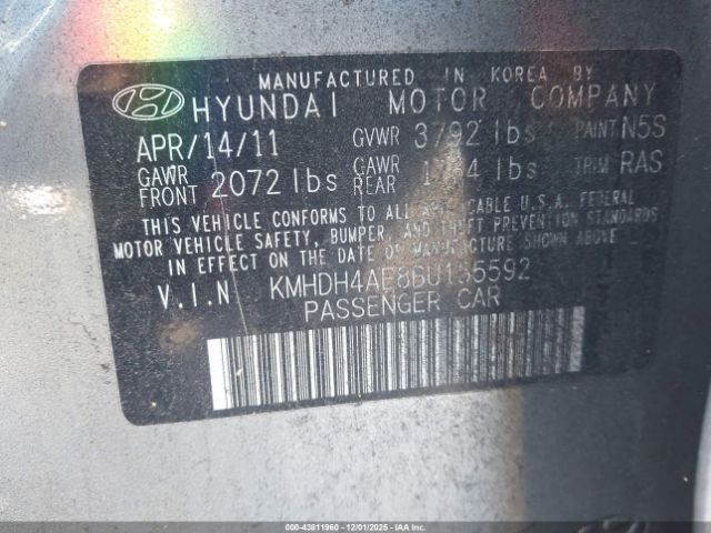 2011 HYUNDAI ELANTRA KMHDH4AE8BU155592 Photo 8