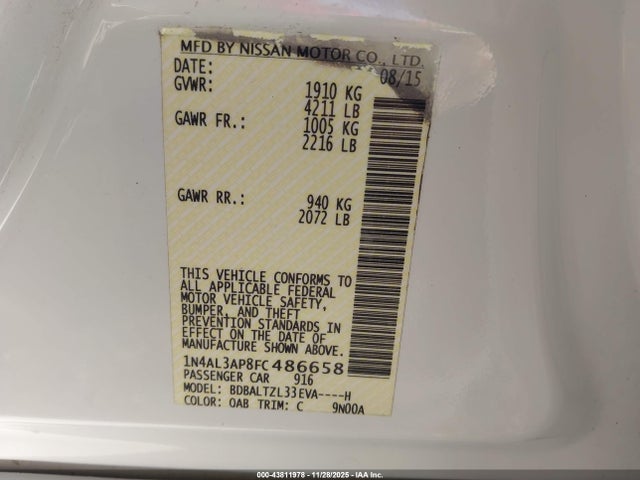 1N4AL3AP8FC486658 Nissan Altima 2.5 Sl