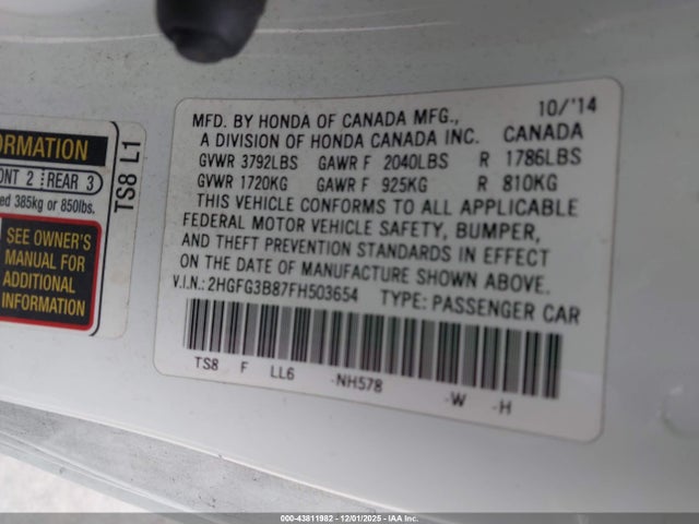 Honda CIVIC EX 2015 2HGFG3B87FH503654 Image 9