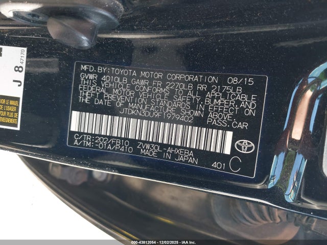 Toyota Prius Two 2015 JTDKN3DU9F1979402 Image 9
