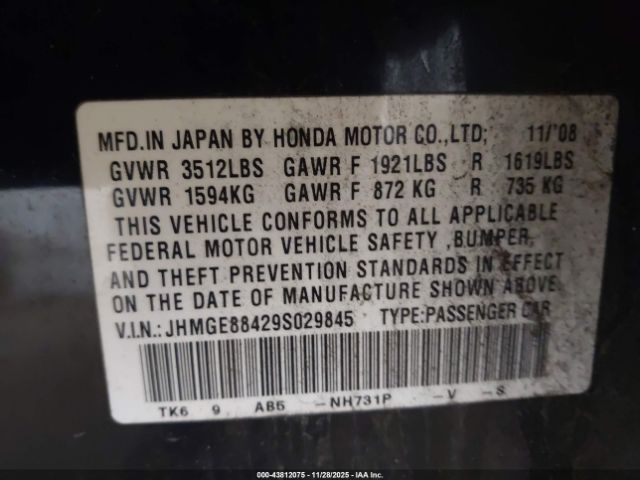 2009 HONDA FIT JHMGE88429S029845 Photo 8