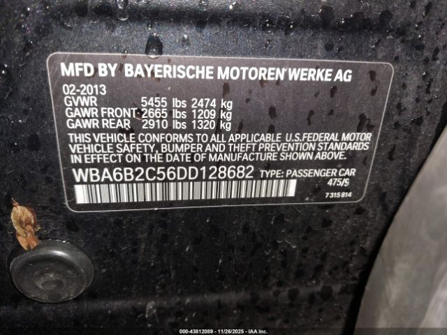 2013 BMW 650I GRAN COUPE WBA6B2C56DD128682 Photo 8