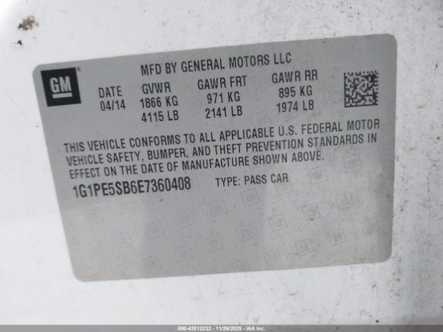 2014 CHEVROLET CRUZE 1G1PE5SB6E7360408 Photo 8