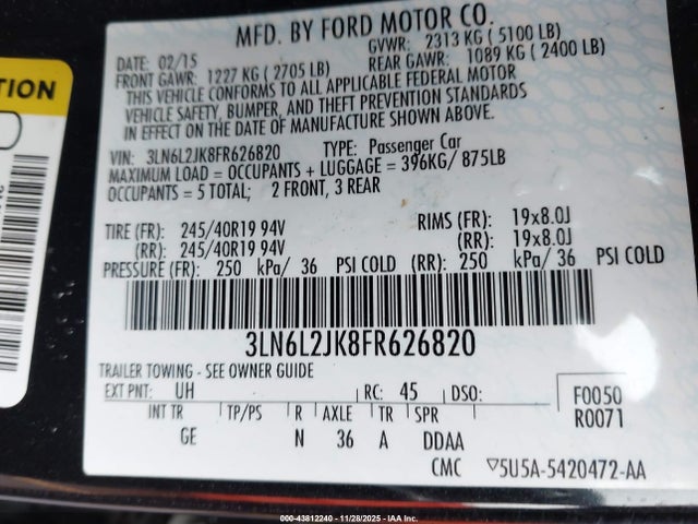 3LN6L2JK8FR626820 Lincoln MKZ