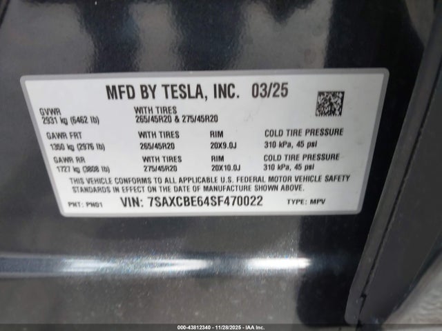 2025 TESLA MODEL X 7SAXCBE64SF470022 Photo 8