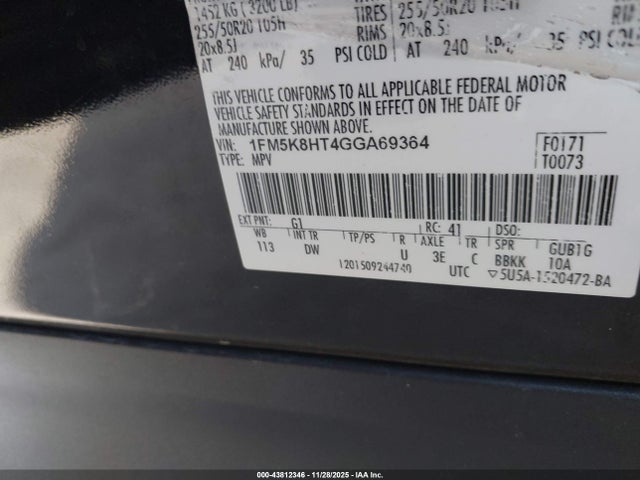 1FM5K8HT4GGA69364 Ford Explorer Platinum