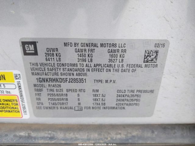 2015 CHEVROLET TRAVERSE 1GNKRHKD5FJ285351 Photo 8