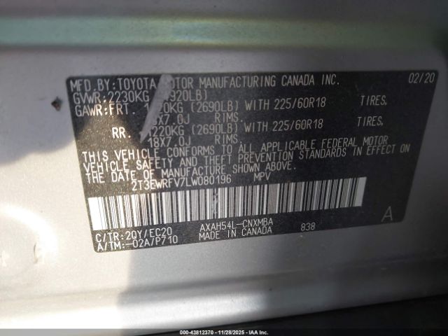 2020 TOYOTA RAV4 HYBRID 2T3EWRFV7LW080196 Photo 8