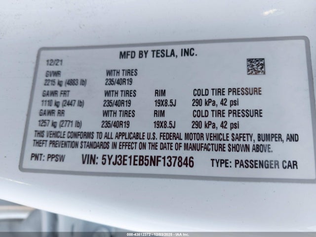 2022 TESLA MODEL 3 5YJ3E1EB5NF137846 Photo 8