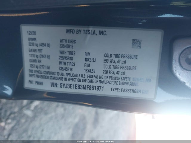 2021 TESLA MODEL 3 5YJ3E1EB3MF861971 Photo 8