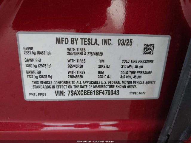 2025 TESLA MODEL X 7SAXCBE61SF470043 Photo 8