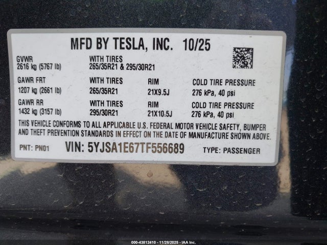 2026 TESLA MODEL S 5YJSA1E67TF556689 Photo 8
