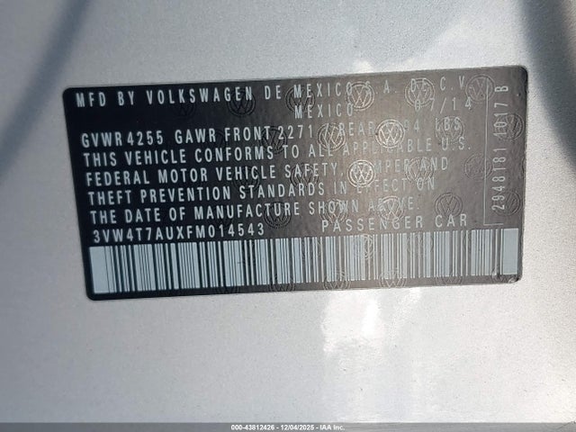 3VW4T7AUXFM014543 Volkswagen Golf Gti 2.0t Se 4-door