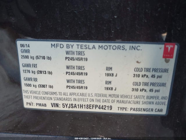 2014 TESLA MODEL S 5YJSA1H18EFP44219 Photo 8