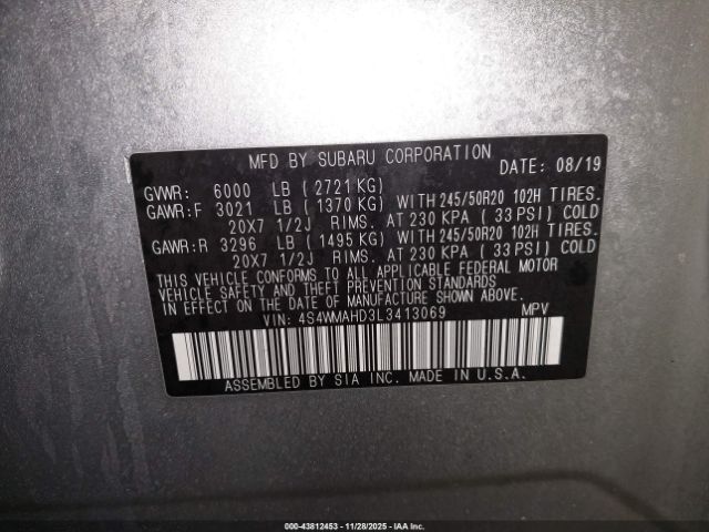 2020 SUBARU ASCENT 4S4WMAHD3L3413069 Photo 8