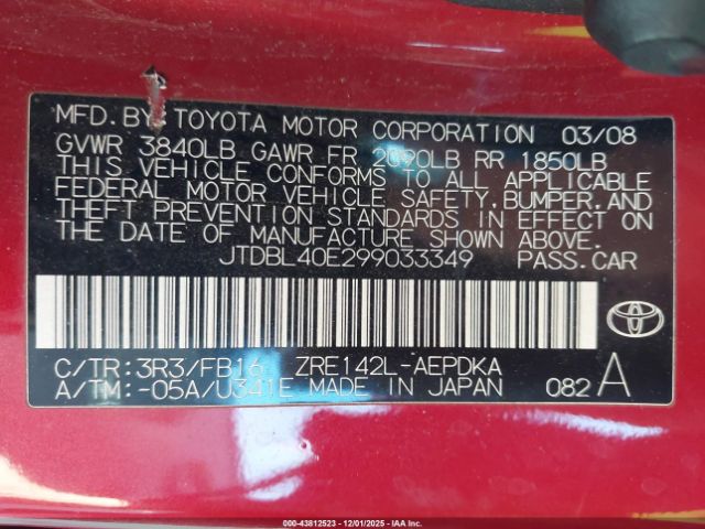 2009 TOYOTA COROLLA JTDBL40E299033349 Photo 8