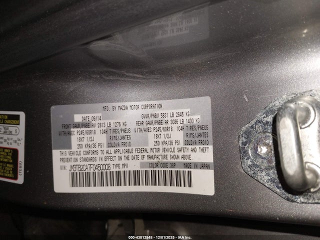 Продажа на аукционе авто 2015 Mazda Cx-9 Touring, vin: JM3TB2CA7F0450008, номер лота: 43812548